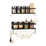 WOLTU Gewürzregal Wand 2er Set, Wandregal Küche mit Küchenrollenhalter 4 Haken, Küchenregal...