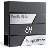 Design Anthrazit Briefkasten mit Hausnummer & Ihre Namen Gravur Personalisiert, Wandbriefkasten mit...