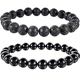 WORLD WIDE GEMS WW_CPL_S_178 Lavastein & schwarzer Obsidian, 8 mm, runde glatte Perlen, lange...