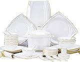 Küchen-Keramikgeschirr-Set, Müsli- und Suppenschüsseln, Teller, Schüsseln, Goldrand,...