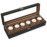 Uten Uhrenbox mit 6 Fächern, Uhrenbox aus Massivholz mit Glasabdeckung, Aufbewahrungsbox für...