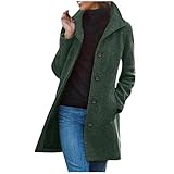 Damen Wolljacke Casual Langarm Wollmantel Winterjacke mit Taschen Klassisch Trenchcoat Mantel Lang...