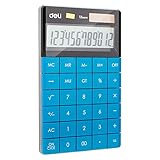 Deli 1589 Elektronischer Taschenrechner, solarbetrieben und batteriebetrieben, 12 Ziffern blau