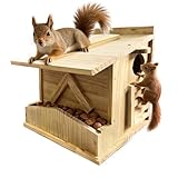 Eichhörnchenhaus aus natürlichem Zedernholz mit Futterregal – handgefertigter Nistkasten für...