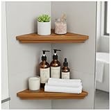 Holz Eckregal Duschregal Dreieckiges Eckregal Holz Badregal für geflieste Wand, 2 Pack Dusche...