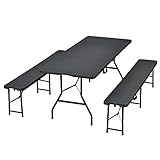Juskys Bierzeltgarnitur Amberg 3-teilig & klappbar — 180 x 74 x 74 — 2 Bierbänke & Biertisch in...