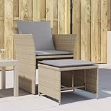 Yunovire Gartenstuhl mit Fußhocker, Beige Poly Rattan Sessel, 64x56x75cm, Outdoor Loungesessel,...