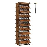 SONGMICS Schuhregal mit 10 Ebenen, Steckregal, Regalsystem, Schuh-Organizer, DIY-Regal, mit Tür,...