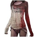 Kostüm Halloween, Problem Gelöst Shirt Halloween Kostüm Damen Gruselig Rundhals Slim Fit T-Shirt...