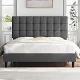 Yaheetech 160 x 200 cm Doppelbett, Stabiler Bettrahmen mit höhenverstellbarem Kopfteil,...