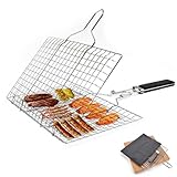 CLIUNT Faltbarer BBQ Grillkorb Fischbräter, Faltbar Grill Fischhalter aus Edelstahl, Tragbares...