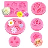 Deepton 6 Stück Silikonform Blumen, 3D Silikonformen Gießformen Blumen, Mini Rosen und...