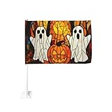 Zwei gruselige Geister mit Kürbis Halloween Auto Flagge Outdoor Fenster Clip 30 x 45 cm...