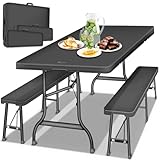 tillvex® Bierzeltgarnitur klappbar 3-teilig Set | Kunststoff Gartengarnitur wetterfest 180 cm |...