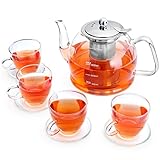 1200ML Teekanne Glas Set, Teekanne mit Siebeinsatz, Teeservice 4 Gläser, Borosilikatglas Teekanne,...