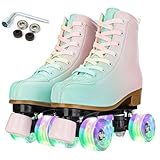 XUDREZ Rollschuhe für Mädchen und Damen, leuchtende Derby-Skates, hohe Oberseite, zweireihig,...