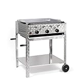 Gasbräter 11kW 3-flammiger Edelstahl-Brenner fahrbar mit Stahlpfanne Gasgrill Gastrobräter...