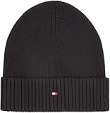 Tommy Hilfiger Herren Strickmütze Flag Cotton Beanie mit Kaschmir, Schwarz (Black), Einheitsgröße