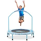 Trampolin Kinder Indoor Ø96cm, Mini Trampolin mit Verstellbarem Handlauf und Sicherheitspolster,...