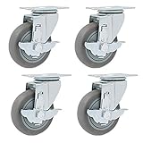 4 x Lenkrollen, Lenkrolle, 75 mm/100 mm/125 mm, graues TPR-Gummi, robuste Montageplatten und Lager...