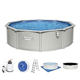 Bestway Hydrium Stahlwandpool Komplett-Set mit Sandfilteranlage Ø 460 x 120 cm, grau, rund