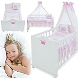 Traumhaftes rosa-weißes Babybett umbaubar – vom 70x140 cm Babybett zum Juniorbett umbaubar –...