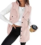 Damen-Winterweste mit Reverskragen und Knopfverschluss, aus Sherpa-Fleece, trendige lange Weste,...