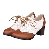 ibasenice Damen Schnürpumps mit Stabilem Blockabsatz rutschfeste Weiche Obermaterialien Elegante...