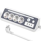 Desktop Steckdosenleiste, 4 Fach Mehrfachsteckdose mit USB und 2 Type-C,16A 3680W Ecksteckdose mit 2...