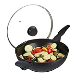 Relaxdays Wokpfanne mit Glasdeckel 30 cm, Wok mit Antihaftbeschichtung für Gas-, Elektroherd,...