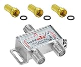 Poppstar Sat-Verteiler Splitter Umschalter 2-Fach inkl. F-Stecker (analog/digital/BK/unicable/HD/4K...