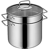 WMF Nudeltopf mit Sieb 24 cm Induktion, Kochtopf groß 7l, Spaghettitopf mit Glasdeckel, Cromargan...