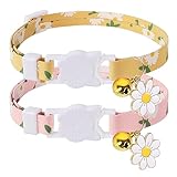 2 Stück Katzenhalsband, verstellbare Kätzchen-Halsbänder mit Glocke, Blumen-Charms und...