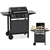 KOMFOTTEU Gasgrill mit 3 Brennern & Thermometer, 24.000 BTU, Außengrill, 2 Seitenplatten,...