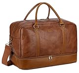 BAOSHA Groß Leder Reisetasche Handgepäck Travel Duffel Carry On Bag Weekender Tasche mit Schuhfach...