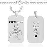 Lumari Gold Personalisierte Halskette Herren mit Gravur - Dog Tag Papa & Kindernamen, Anhänger...