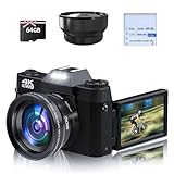 OKA gute Qualität 4K Digitalkamera 16X Digitalzoom 48MP Fotokamera mit Weitwinkel+Macro Linse 64G...