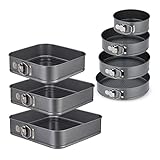 Relaxdays Springform Set, 7-teilig, rund & quadratisch, 18-28 cm, Stahl, Antihaftbeschichtung,...