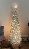 Pop Up Spiral Weihnachtsbaum 150 cm mit 120 LED und Stern Spitze - Silber - Künstlicher Tannenbaum...