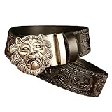 Ledergürtel Mit Tiergravur, Silberne Automatische Schnalle, Rindsleder Mit Blumenprägung,...