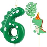 AIBAOBAO Geburtstagskerzen Zahlen 6, Kerzen Geburtstag Dinosaurier, mit 2 x Dino Tortendeko,...
