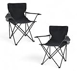 Spetebo Camping Klappstuhl mit Getränkehalter 2er Set - schwarz - Campingstuhl klappbar mit...