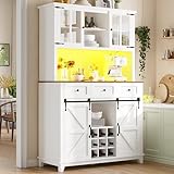 Gegtuon Küchenschrank Vitrinenschrank mit LED-Licht, Buffetschrank Küchenschränke mit Regal und...