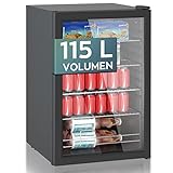 HEINRICHS Getränkekühlschrank, Mini Kühlschrank mit Glastür kompakt und leise: 41dB,...