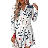 Weihnachtenkleid Damen Knielang Herbst/Winter Midikleid A Linien Abendkleid Elegant Langarm...