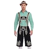 Beokeuioe Kariertes Hemd und Lederhose Outfit Oktoberfest Kostüm Lederhose Herren Tracht 2 Teilig...