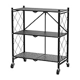 3 Etagen Klappregal Schwerlastregal, 71.5 x 36.5 x 87cm, Klappbares Regal mit Rollen, Haushaltsregal...
