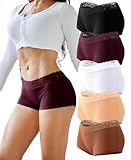 READY TO LOVE Boxershorts Damen Unterhosen Baumwolle Spitzen UnterwäSche Frauen Bequeme Baumwoll...