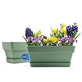 BigDean 3 Stück Balkonkasten Blumenkasten Balkon 40 cm lang aus bruchfestem Kunststoff in Olivgrün...