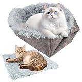 2 in 1 Plüsch Weich Katzenkissen, 61x51cm Haustierbett, Grau Katzenkorb zum Schlafen, 2 in 1 für...